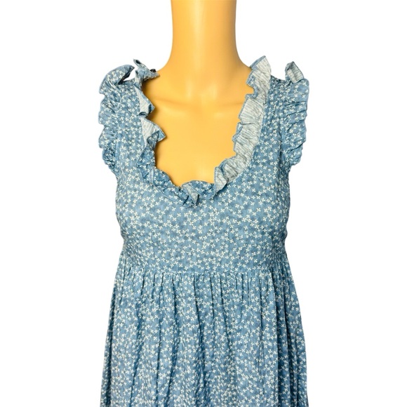 HATCH Blue Cotton Calico Floral Sleeveless Maternity boho Dress size 0 - Picture 2 of 9